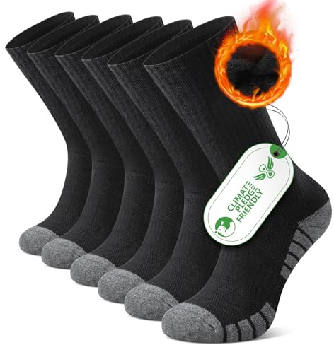 FALARY Chaussettes Homme Femme 39-42 Chaudes en Laine Mérinos Noir, Hautes AntidéRapantes Respirantes pour RandonnéE Trekking Hiver Sport - 3 Paires