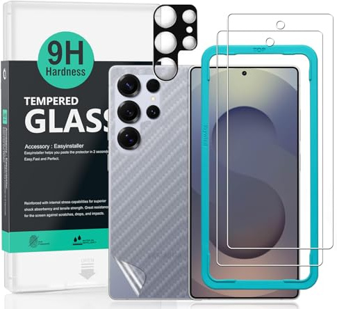 Ibywind 2-pack skärmskydd för Samsung Galaxy S25 Ultra 5G 6.8,9H hårdhet härdat glas,med 1Pc skydd för kameralinsen,1Pc kolfiberfilm för baksidan,Inga bubblor,lätt att installera