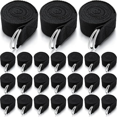 Lot de 24 sangles de yoga pour étirements, exercices de yoga, sangles réglables pour cours de yoga, ceinture de yoga non élastique de 1,8 m avec boucle en D réglable pour Pilates, gym, yoga, fitness