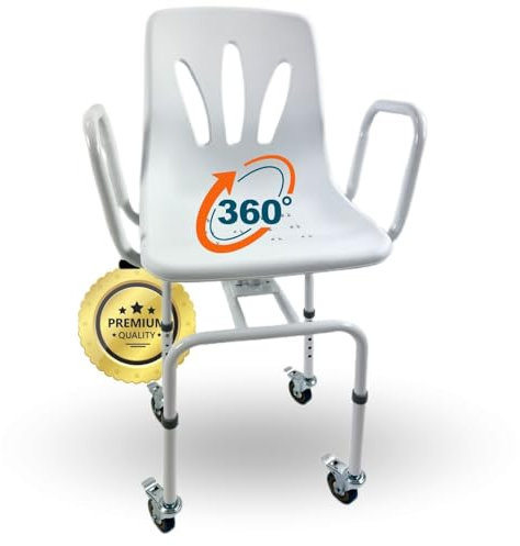OrtoPrime Silla Ducha Personas Mayores Asiento Giratorio 360º Silla Ducha Mayores Silla Baño Ancianos Ducha - Silla Ducha con Ruedas y Frenos - Silla Ortopédica Silla de Ducha para Personas Mayores