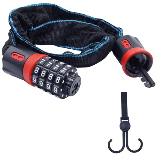 Candado de combinación para bicicleta de alta seguridad con 4 dígitos, 60 cm, candado de cadena para bicicleta, con código numérico para bicicletas, motocicletas y scooters