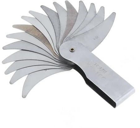 Galgas de espesores, Medidor de radio de acero inoxidable de 16 hojas R52-100, calibre metálico R for comprobar el paso de rosca para bujías, válvulas, pistones y guitarras