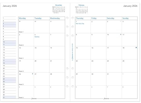 Filofax Calendar Diary Refill, A5 Size, Month-to-View, White Paper, English, 2026 (C68510-26)