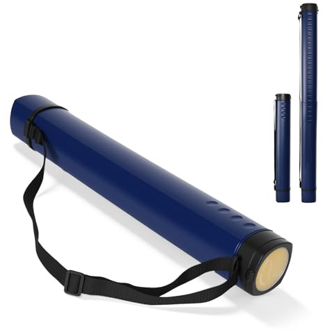 DEWEL Adjustable Poster Tube 63-107cm, Waterproof Plastic Document Storage Tube Telescoping Carrying Case, Light Resistant Drawing Tube Painting Picture Tube Holder, Navy Blue