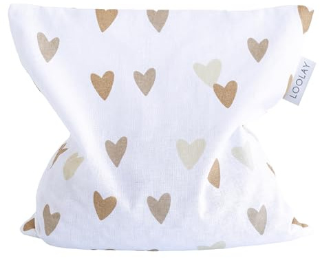 LOOLAY Cherry Stone Pillow Microwave 20 x 20 cm - Heat Cushion Made of 100% Cotton - Cherry Stone Pillow Ideal for Muscle Tension or Menstrual Pain (Heart Beige Brown)