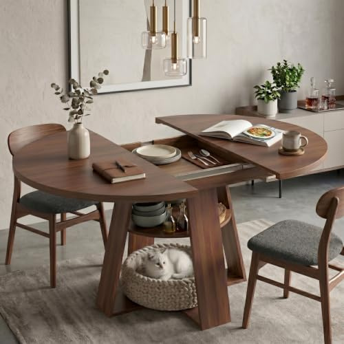 Lumivortex Mesa de Comedor Extensible de Madera, Mesa de Cocina 100 cm-140 cm, Mesa de Comedor para 2-8 Personas, Mesa Extensible con Tablero Extraíble, Estructura de Madera