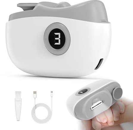 Coupe Ongle Electrique, 2 en 1 Coupe Ongle avec Lumière LED et Écran Numérique, 3 Vitesses Coupe-Ongles Électrique avec Rangement pour Les Résidus D'ongles, pour Bébés, Personnes âgées et Adultes