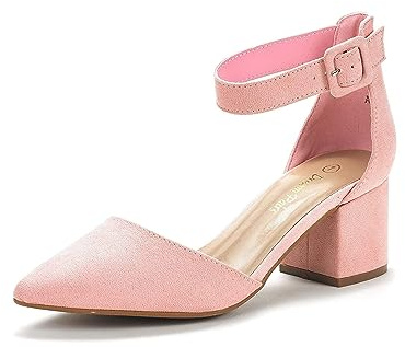DREAM PAIRS Women's Elastic Ankle Straps Court Shoes,Pink/Suede,4