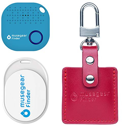musegear Essentials: Schlüsselfinder mit Bluetooth App aus Deutschland I Special Bundle: Finder mini weiß, Finder 2 hellblau, Finder 2 in Ledertasche Bordeaux I Maximaler Datenschutz