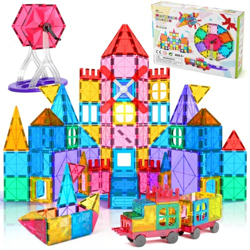 Jasonwell 100pcs Magnetic Tiles Building Blocks Set for Boys Girls Preschool Educational Magnet Construction Kit Stacking STEM Toys Christmas Birthday Gift for Kids Toddler 3 4 5 6 7 8 9 10 + Year Old