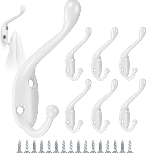 GOTRUST 8pcs Crochet de Manteau Murale Vintage, Crochets de Mural Rétro Double Métal, Crochets Muraux Patère avec 16 Vis, Crochet Métal de Porte Chapeau pour Mural Salle de Bain Cuisine