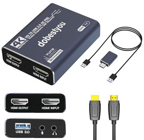 dobestyou Tarjeta de captura de audio y video 4K con cable HDMI, USB 3.0, Full HD 1080P para grabación de juegos, transmisión en vivo