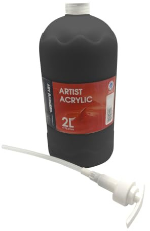 Paintersisters® Art Ranger akryl 2 liter. Flaska 2000 ml akrylfärg målningsfärg snabbtorkande professionell konstnär akrylfärg – återförslutningsbar, hög täckning (svart)