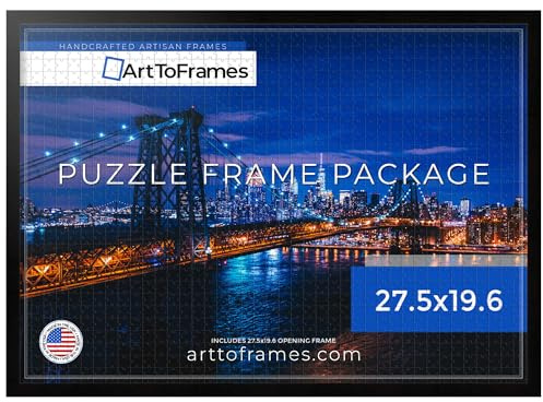 ArtToFrames 27.5x19.6 INCH/70x50 CM Black Frame for 1000 Piece Puzzles.This 0.75 Inch Custom Wood Puzzle Frame is Black - Comes with Economy Acrylic (Puzzle0066-1343-YBLK-27.5x19.6)