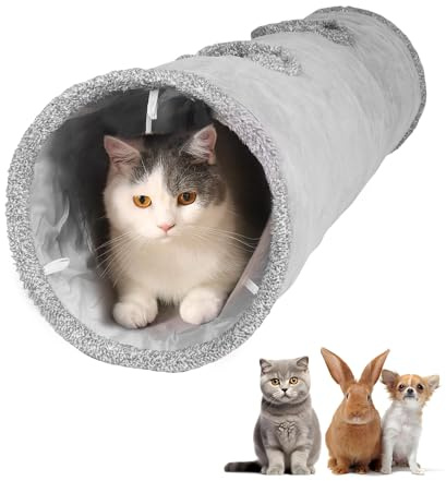KOSMUSMO 51 Inches Extra Long Cat Tunnels for Indoor Cats, Collapsible Pet Play Tube with Cat Toys and Two Peek Holes, Cat Hideout Hideaway for Big Cats, Kittens, Bunny Rabbits, Ferrets, Puppy
