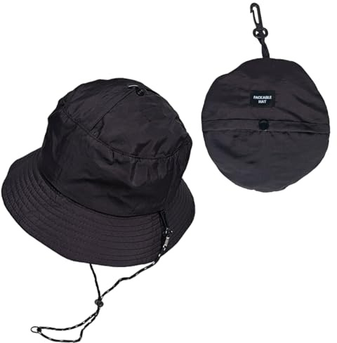 BUDUBIBI Chapeau de pluie réglable pour femme - Imperméable - Chapeau de pêche - Chapeau d'été - Chapeau de soleil pliable - Portable - Chapeau de randonnée en plein air, Noir , 55/58 cm