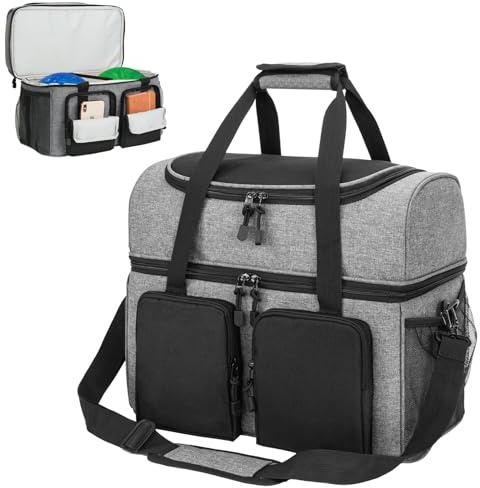HEDUGO Double Bowling Ball Bag - 2 Ball Capacity, Side Pockets, Back Compartment & Padded Cushion - Fits Men's Size 16 Bowling Shoes & Accessories