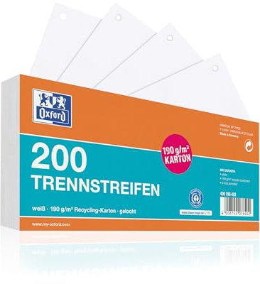 Oxford Trennstreifen, aus Karton, gelocht, 190 g/m², weiss, 200 Stück