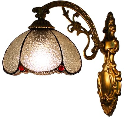 Chao Zan Lámpara de Pared Estilo Tiffany, Pantalla de Vitral Barroco Mediterráneo, Base de Bronce Antiguo, Diseño Clásico, E27 Apliques Dormitorio y Sala,hotel, pasillo (Figura: B)