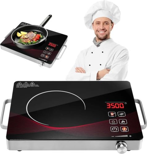 Dibaful Cerankochfeld 3500W Ceranfeld Tragbares 41cm 29cm Touch Steuerung Kochfelder Glaskeramikkochfeld 4 Modi 9 Stufen Leistung 1 Minute 3 Stunden 1 Platte Timer Funktion Herdplatte 1 Kochfeld
