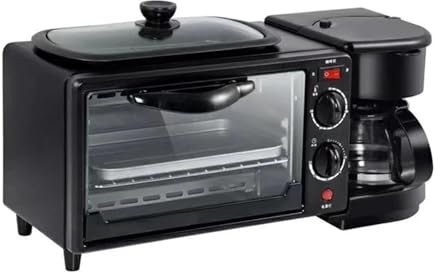 Station de petit-déjeuner 3 en 1, Four Multifonction 1100 W avec Fonction café et gril, machine à pain, contrôle de la température de 100 à 230 ° pour la Maison, Le Bureau (Black)