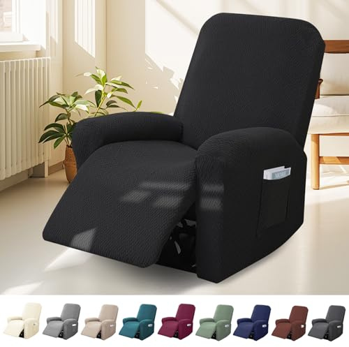 BOUFEIDA Lot de 4 Housse de Fauteuil Relax, 1-Place Housse Canapé Relax | Jacquard à Rayures Housse Extensible pour Fauteuil TV et Fauteuil Relaxation, Avec Poches et Fond élastique, Antidérapante