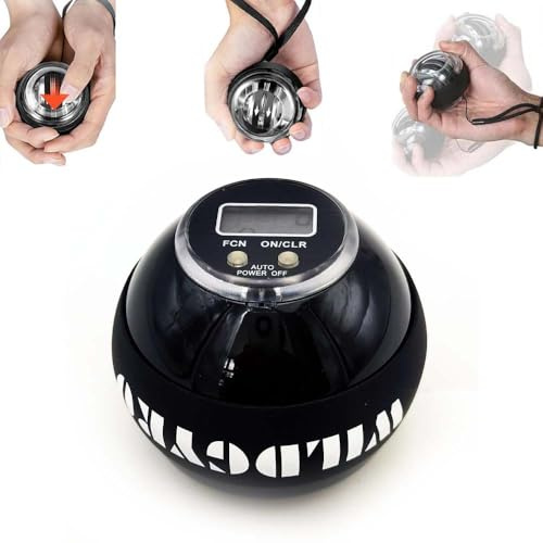 Gyro Ball Gyroscope, Boule à Couple avec Compteur - Démarrage Automatique, Exercice pour Le Poignet, renforcement de l'avant-Bras, renforcement de la Main, Exercice pour Les Doigts avec lumière Black