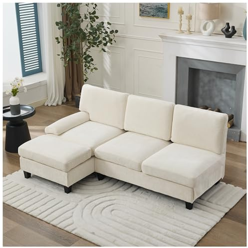 Wyibwy Sofá moderno de tres plazas, sofá de esquina en L, asientos modulares con reposapiés extraíbles, sofás cama acolchados y sillones, 194 x 118 x 81 cm (beige)