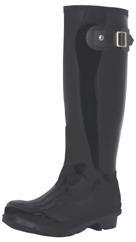 Women's Waterproof Wellington Boots - Rubber Outdoor Walking Wellies with Side Buckle - Comfortable Slip-On Rain Boots for Gardening, Dog Walking, Festivals & Everyday Use - Grey Gloss - UK4/EU37
