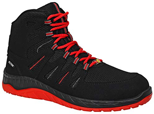 ELTEN Sicherheitsschuhe Maddox Black-red Mid ESD S3S, Damen und Herren, Textil, Stahlkappe, leicht, sportlich 44, Schwarz-Rot