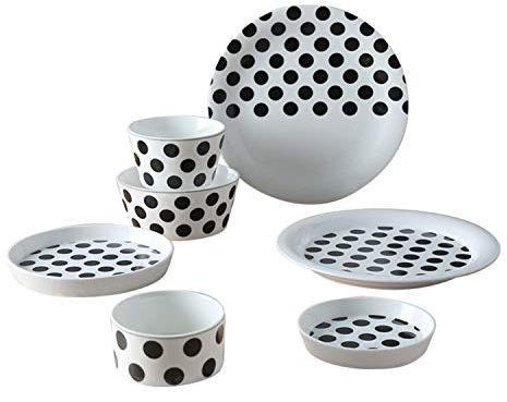 XCXDX Set di Posate di Moda in Bianco E Nero A Pois, Set da Pranzo in Porcellana, Insalatiera, Scodella per Cereali, 9 Pezzi