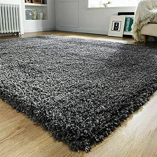 PRIME PLUS EXTRA THICK HEAVY 5CM PILE SOFT SHAGGY RUGS MODERN AREA RUGS BEDROOM HALL RUGS (Dark Grey, 80 x 150cm)