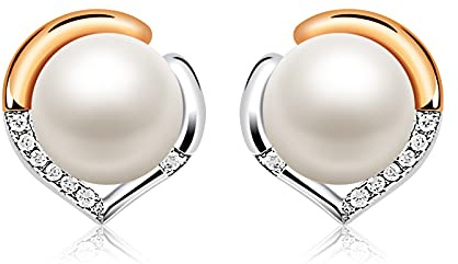 Jewlldeen Pendientes de perlas para mujer, plata de ley 925, chapado en oro rosa joyería regalos para ella, esposa, novia, mamá, Pearl