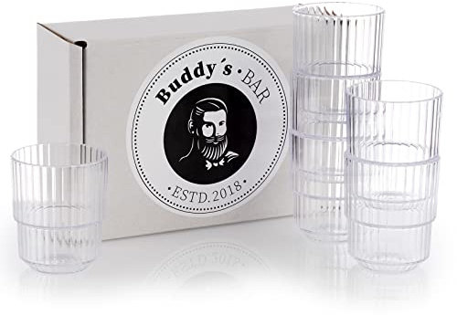 Buddy's Bar - Set of 6 0.15 Litre Tritan Plastic Drinking Glass, BPA-Free, Stackable, Shatterproof Reusable Glass Jars, Dishwasher Safe, 150 ml