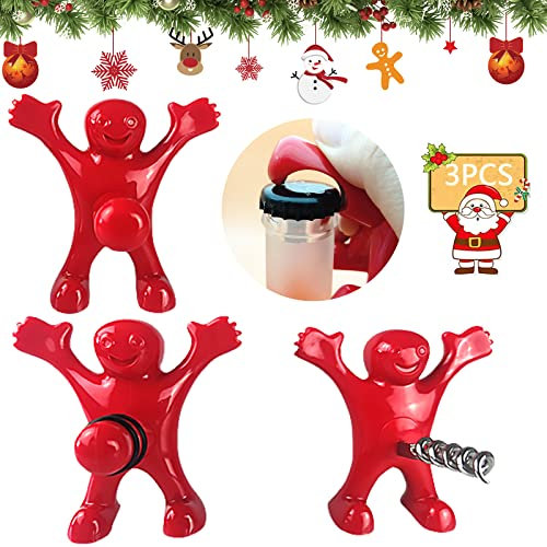 Weinöffner Set - Flaschenöffner, Korkenzieher, Roter Mann Flaschenöffner, Bottle Opener und Weinflaschen Stopfen - Lustiges Geschenk für Männer