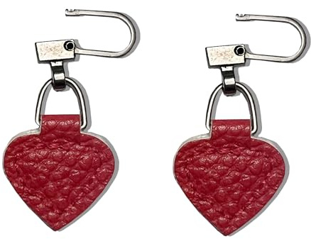 Lot de 2 tirettes de fermeture éclair de rechange en cuir pour réparation de fermeture éclair cassée pour veste, pantalon, sac à dos, sac à main (cœur rouge)