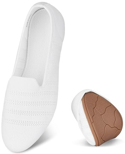 Puxowe Women's Ballet Flats, Slip On Walking Shoes, White, Size 9.5