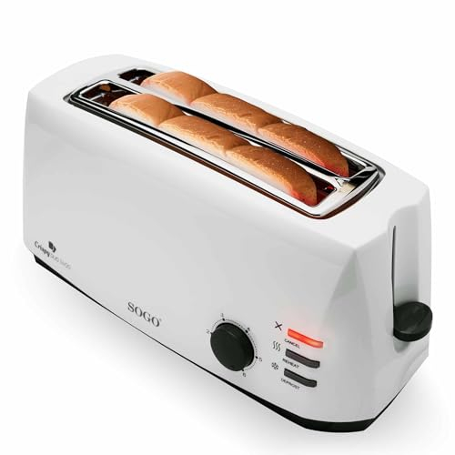 SOGO Tostadora Deluxe de 2 Ranuras largas, con 3 Funciones, 7 Niveles de Temperatura, Iluminación LED, Apagado Automático, Bandeja Para Migas Extraible y Guardacable 1400W