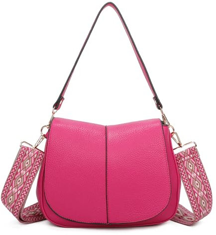 ELIOX Borsa Borsa a Spalla Donna Piccola con 2 Scomparti Capienti Tracolla Ampia Regolabile Fantasia- Borsa Mano PU Pelle Piccola- Borsetta Moda Borse - Crossbody Bag (Fucsia)