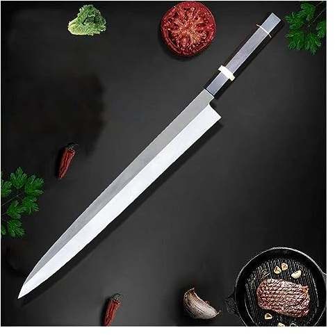 FBITE Cuchillo Sashimi Yanagiba de 10/11/12 pulgadas, cuchillo de acero for rebanar salmón, jamón, filete de pescado, cuchillos de cocina, mango octogonal