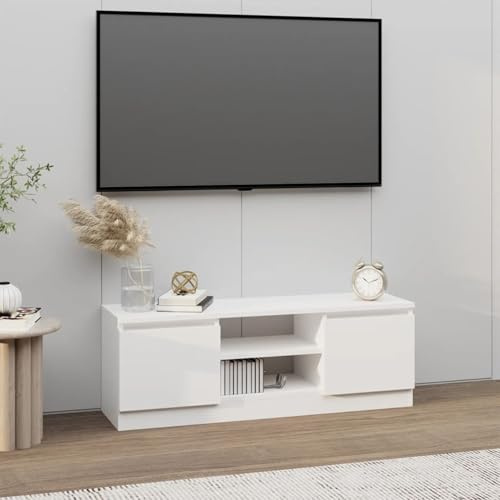 Gecheer TV-bänk TV-bord med 2 dörrar och hyllor TV-bänk TV-skåp vardagsrum TV-bord TV möbler matsal TV vit 102 x 30 x 36 cm