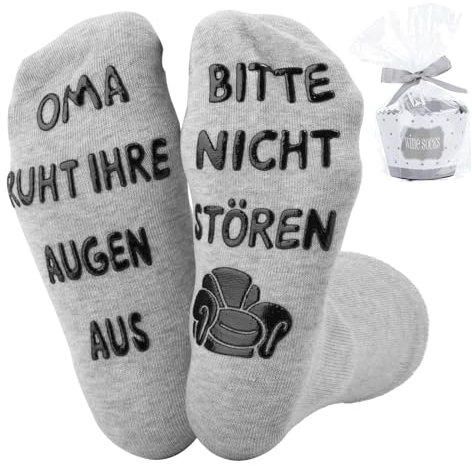 Belillpipi Geschenke für Oma Socken mit Spruch Bitte Nicht Stören Oma Ruht Ihre Augen Aus, Lustige Geschenk für Oma, Beste Oma Geburtstagsgeschenk Muttertagsgeschenk Weihnachtstag(Grau)