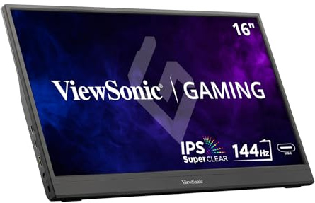 ViewSonic VX1654 16 Portable Gaming Monitor (1920 x 1080), 144Hz, 6.5ms, SuperClear® IPS, mini HDMI, 2 USB type C, speakers