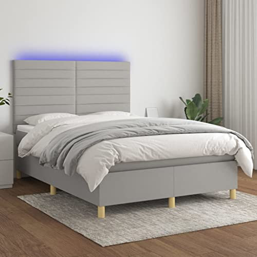 qohoio Boxspringbett mit Matratze & LED Bett Boxspringbett Bett Mit Matratze Polsterbett Schlafzimmer MöBel Hellgrau 140x200 cm Stoff - 3135517