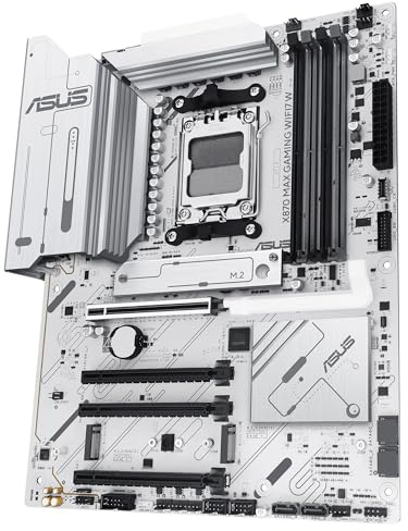 ASUS X870 MAX Gaming WIFI7 - Placa Base AMD X870 ATX, Blanco, 12+2+1 DrMOS, DDR5, PCIe 5.0, Q-Release, M.2, WiFi 7, WiFi Q Antenna, 2.5Gb Ethernet, HDMI, USB4, USB Tipo-C, BIOS Flashback, Aura Sync