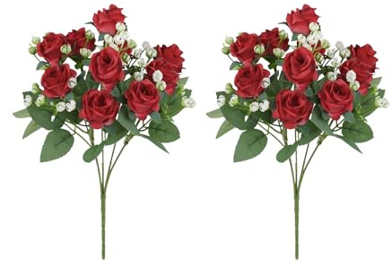 Benixmidart Artificial Flowers, Fake Roses Artificial Flowers Bulk with Stems, Artificial Flower Bouquet Bulk Fake Flowers for Home| Wedding| Party Decor (Red)