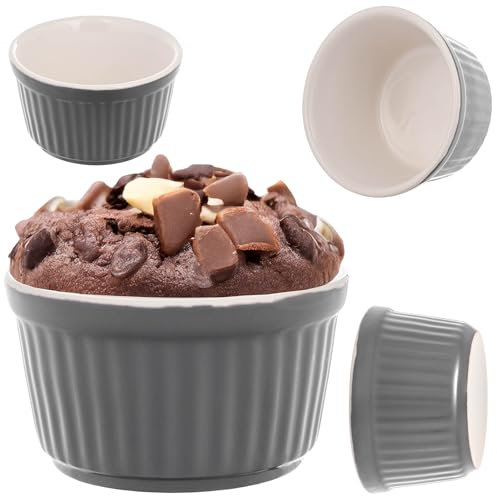 KADAX Lot de 1 ramequins à soufflé, Ø 9 cm, pour crème brûlée, petits moules en céramique pour crème brûlée, soufflé et ragoût (gris)