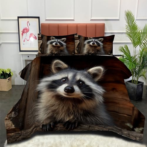 DLERFLOVR Edredón Relleno Nórdico 4 Estaciones Cama 90 140x200cm - Edredón Lindo Mapache Nórdico de Fibra Casa De Campo Suave Transpirable para Invierno, Primavera y Otoño, Marrón Oscuro