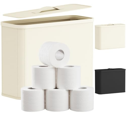 Lifewit Contenitore Carta Igienica con Coperchio, Cesto Porta Carta Igienica per Scorta, Organizer Bagno in Tessuto per Rotoli e Asciugamani, Scatola Portaoggetti Salvaspazio, 23L, Bianco Crema