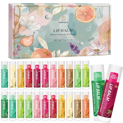 24 Stück Fruchtig Lippenbalsam Set-Geschenke für Frauen-12 Geschmacksrichtungen Befeuchtet und nicht klebrig Lip Balm Set-Weihnachtsgeschenke Lippenpflege Set für Mann/Mädchen/Frauen/Junges